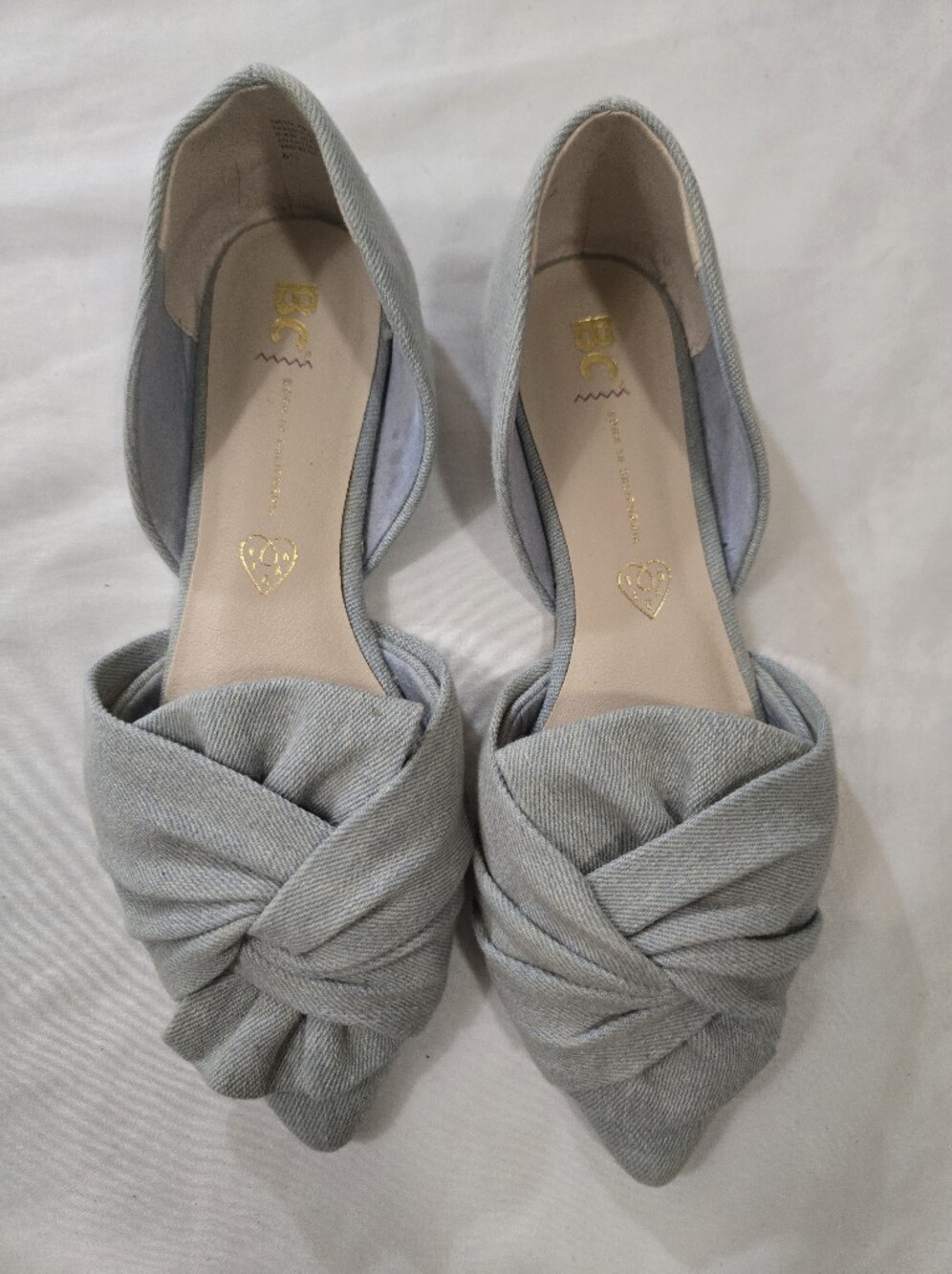 Light Blue Jean Bow D'orsay Flats 6.5